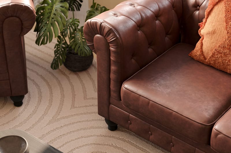Chesterfield Lyx 3-seter Dyp sofa kunstskinn - Mørkebrun - Møbler - Sofaer - Skinnsofaer