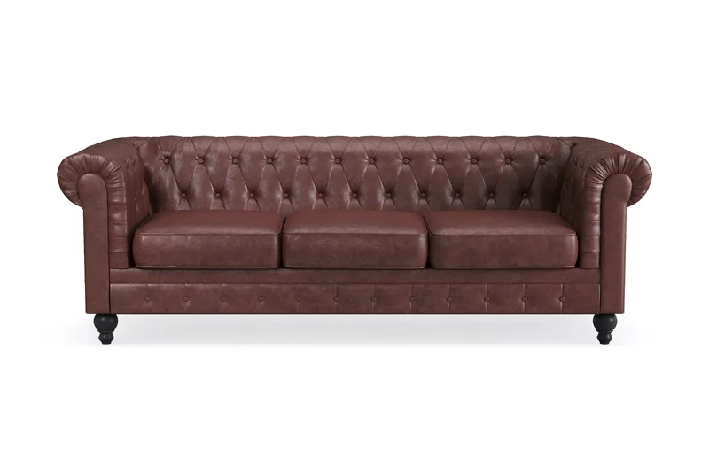 Chesterfield Lyx 3-seter Dyp sofa kunstskinn, Mørkebrun
