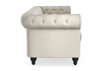 Chesterfield Lyx 3-seter Fløyelssofa – Dyp sofa - Beige / Hvit / Lys - Møbler - Sofaer - 3 seter sofa