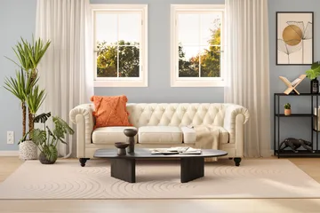 Chesterfield Lyx 3-seter Fløyelssofa – Dyp sofa - Beige / Hvit / Lys - Møbler - Sofaer - 3 seter sofa