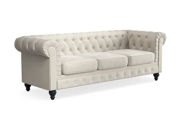 Chesterfield Lyx 3-seter Fløyelssofa – Dyp sofa - Beige / Hvit / Lys - Møbler - Sofaer - 3 seter sofa