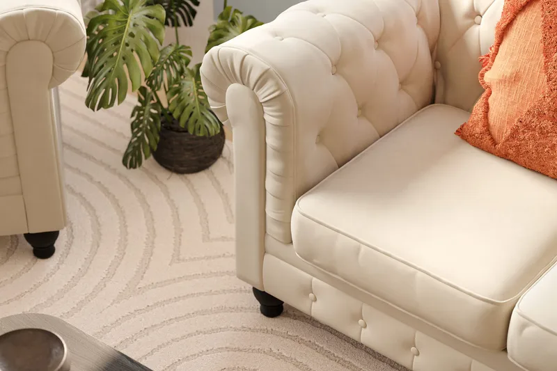 Chesterfield Lyx 3-seter Fløyelssofa – Dyp sofa - Beige - Møbler - Sofaer - 3 seter sofa