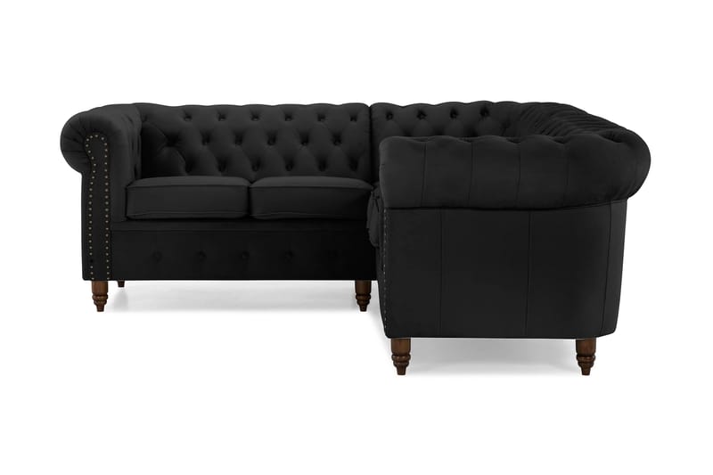 Hjørnesofa Chester Deluxe Fløyel - Svart - Fløyelssofaer - Hjørnesofaer - Chesterfield hjørnesofa - Chesterfield sofaer