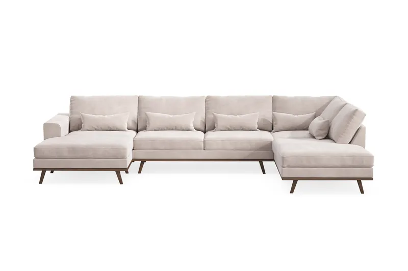 Copenhagen 5-seters høyrevendt stor U-formet sofa med divan og sjeselong i fløyel - Beige - Møbler - Sofaer - Fløyelssofaer