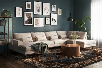 Copenhagen 5-seters h øyrevendt stor U-formet sofa med divan og sjeselong i fløyel - Beige - Møbler - Sofaer - Fløyelssofaer