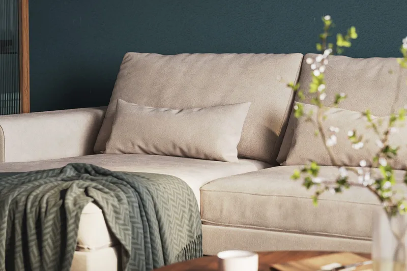Copenhagen 5-seters høyrevendt stor U-formet sofa med divan og sjeselong i fløyel - Beige - Møbler - Sofaer - Fløyelssofaer
