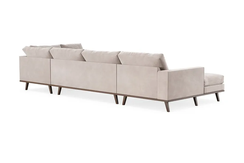 Copenhagen 5-seters Høyrevendt U-formet Large Sofa med Divan og Sjeselong i Fløyel - Beige - Møbler - Sofaer - Fløyelssofaer