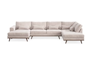 Copenhagen 5-seters Høyrevendt U-formet Large Sofa med Divan og Sjeselong i Fløyel - Beige - Møbler - Sofaer - Fløyelssofaer