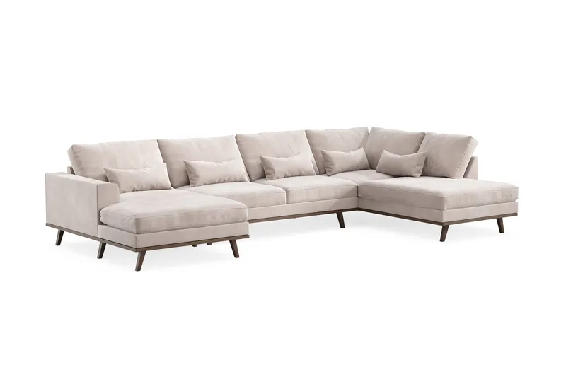 Copenhagen 5-seters Høyrevendt U-formet Large Sofa med Divan og Sjeselong i Fløyel - Beige - Møbler - Sofaer - Fløyelssofaer