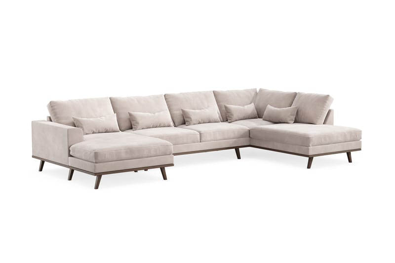Copenhagen 5-seters Høyrevendt U-formet Large Sofa med Divan og Sjeselong i Fløyel - Beige - Møbler - Sofaer - Fløyelssofaer