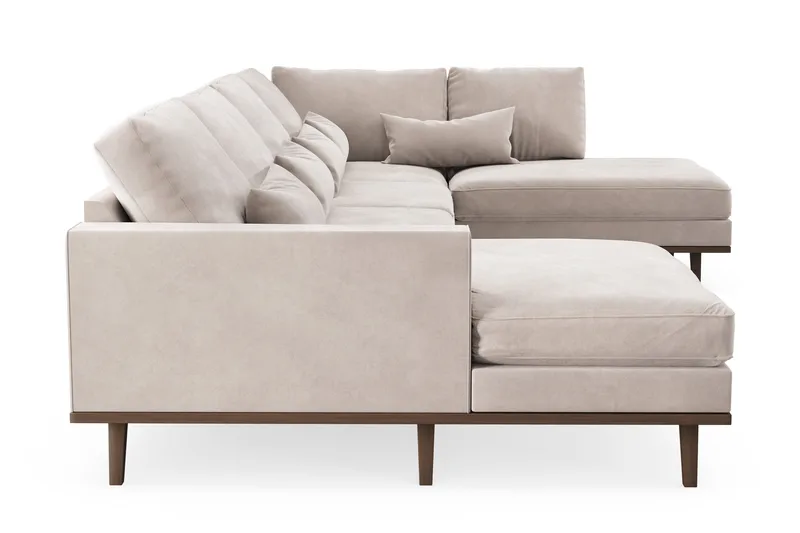 Copenhagen 5-seters Høyrevendt U-formet Large Sofa med Divan og Sjeselong i Fløyel - Beige - Møbler - Sofaer - Fløyelssofaer