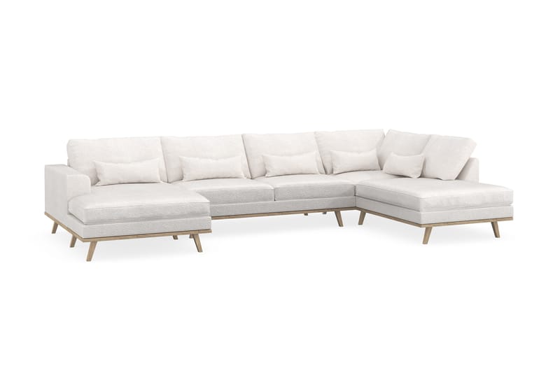 Copenhagen 5-seters Høyrevendt U-formet Sofa med Divan og Sjeselong i Bouclé - Hvit - Møbler - Sofaer - U-sofa