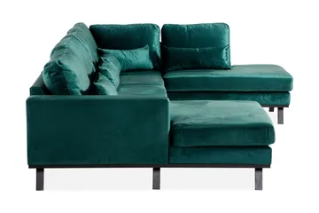 Copenhagen 5-seters Høyrevendt U-formet Sofa med Divan og Sjeselong i Fløyel - Grønn - Møbler - Sofaer - U-sofa