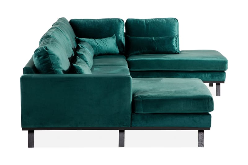 Copenhagen 5-seters Høyrevendt U-formet Sofa med Divan og Sjeselong i Fløyel - Grønn - Møbler - Sofaer - U-sofa