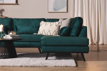 Copenhagen 5-seters Høyrevendt U-formet Sofa med Divan og Sjeselong i Fløyel - Grønn - Møbler - Sofaer - U-sofa