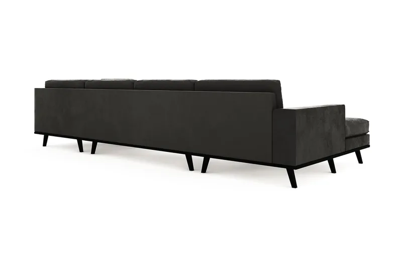 Copenhagen 5-seters Høyrevendt U-formet Sofa med Divan og Sjeselong i Fløyel - Mørk grå - Møbler - Sofaer - U-sofa