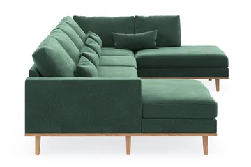 Copenhagen 5-seters Høyrevendt U-formet Sofa med Divan og Sjeselong i Fløyel - Mørk grønn - Møbler - Sofaer - U-sofa