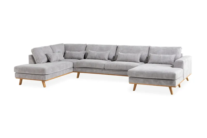 Copenhagen 5-seters Høyrevendt U-formet Sofa med Divan og Sjeselong i Manchester - Lys grå - Møbler - Sofaer - U-sofa