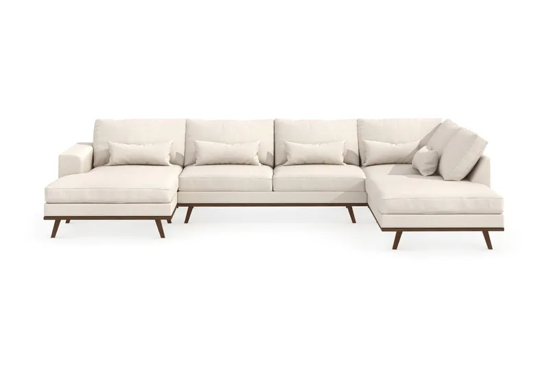 Copenhagen 5-seters Høyrevendt U-formet Sofa med Divan og Sjeselong i Stoff, Beige