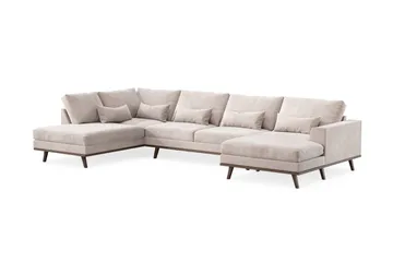 Copenhagen 5-seters Venstrevendt U-formet Large Sofa med Divan og Sjeselong i Fløyel - Beige - Møbler - Sofaer - Fløyelssofaer