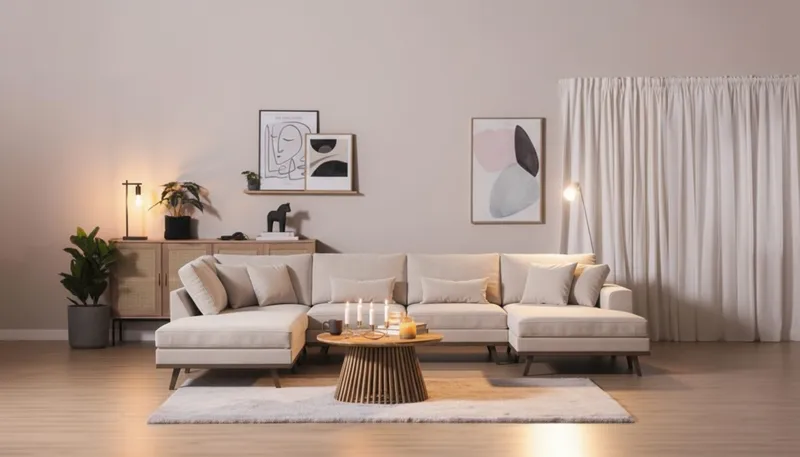 Copenhagen 5-seters Venstrevendt U-formet Large Sofa med Divan og Sjeselong i Fløyel - Beige - Møbler - Sofaer - Fløyelssofaer