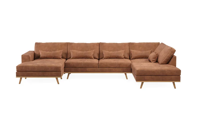 Copenhagen 5-seters Venstrevendt U-formet Large Sofa med Divan og Sjeselong i Kunstlær, Brun