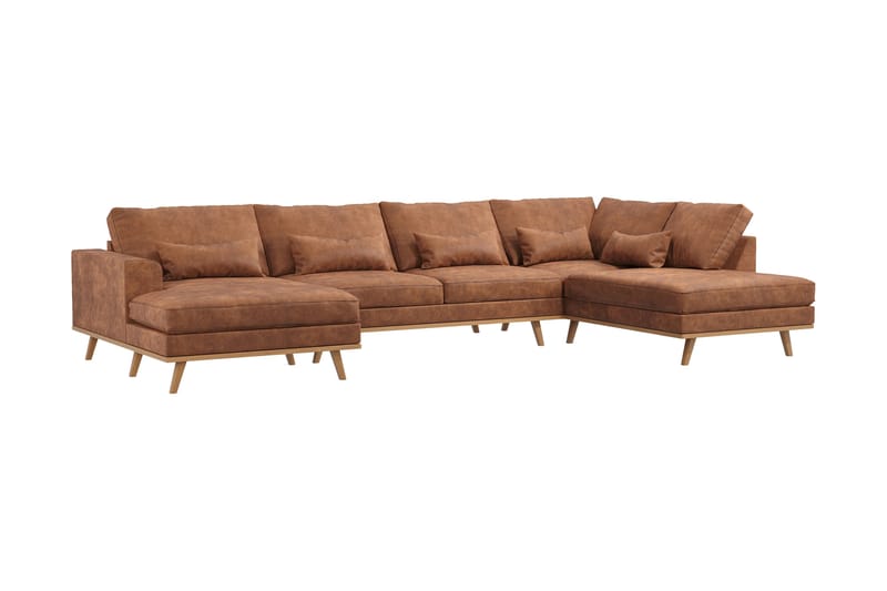 Copenhagen 5-seters Venstrevendt U-formet Large Sofa med Divan og Sjeselong i Kunstlær - Brun - Møbler - Sofaer - Skinnsofaer