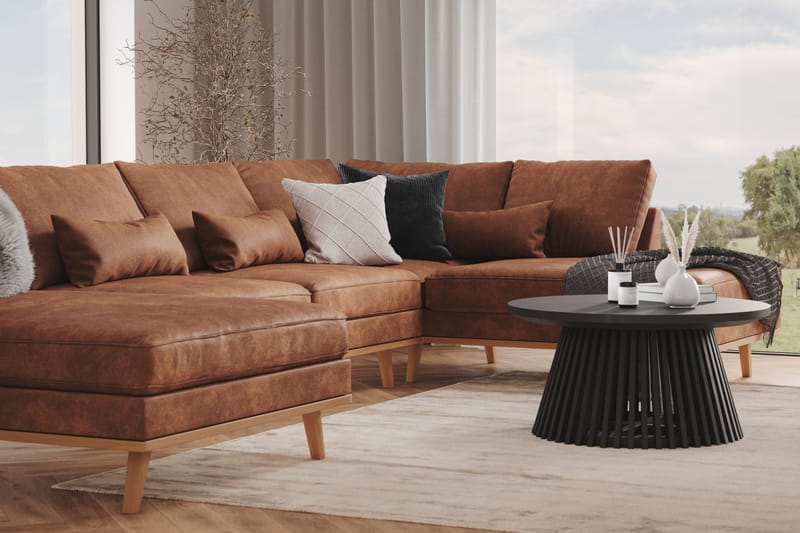 Copenhagen 5-seters Venstrevendt U-formet Large Sofa med Divan og Sjeselong i Kunstlær - Brun - Møbler - Sofaer - Skinnsofaer