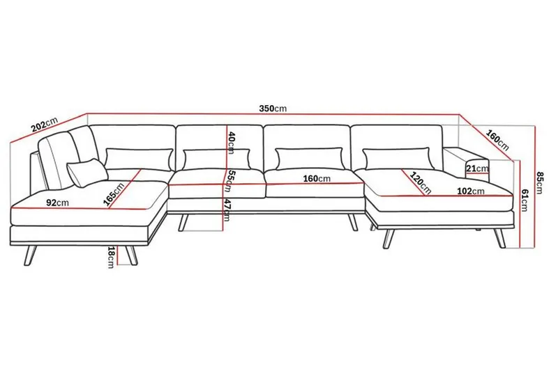 Copenhagen 5-seters Venstrevendt U-formet Sofa med Divan og Sjeselong i Fløyel - Blå - Møbler - Sofaer - Fløyelssofaer
