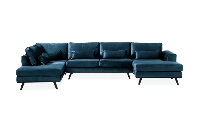 Copenhagen 5-seters Venstrevendt U-formet Sofa med Divan og Sjeselong i Fløyel, Blå