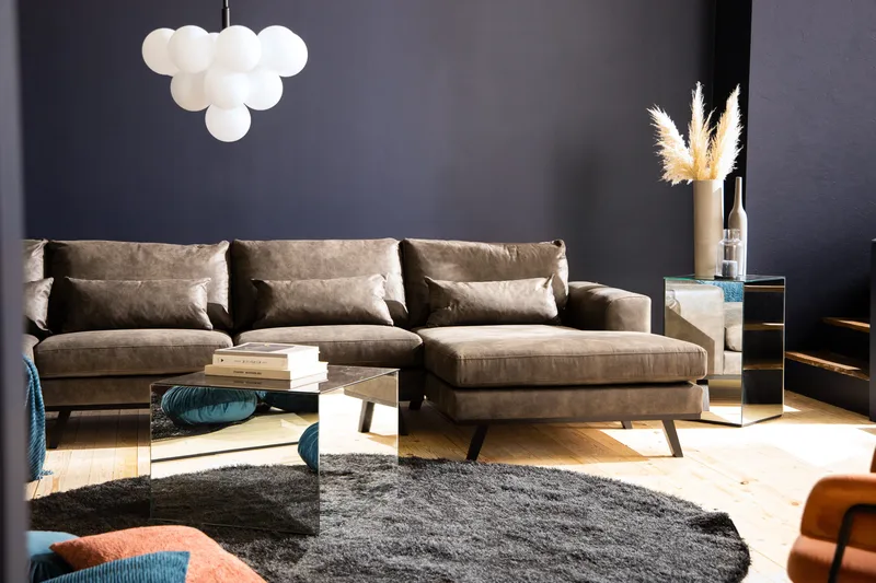 Copenhagen 5-seters Venstrevendt U-formet Sofa med Divan og Sjeselong i Kunstlær - Mørk grå - Møbler - Sofaer - Skinnsofaer