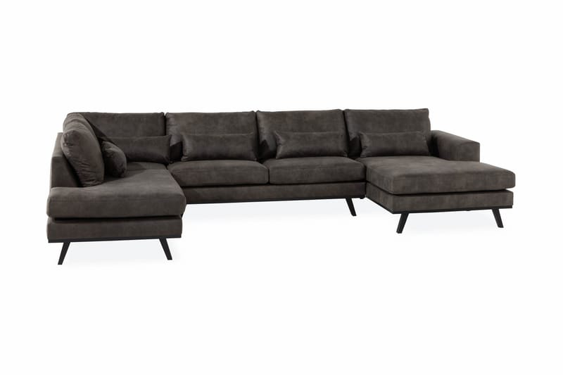 Copenhagen 5-seters Venstrevendt U-formet Sofa med Divan og Sjeselong i Kunstlær - Mørk grå - Møbler - Sofaer - Skinnsofaer