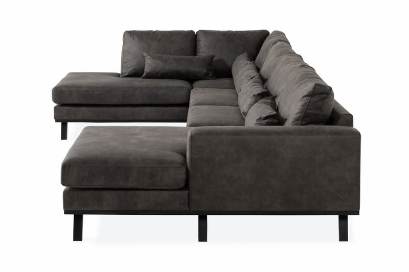 Copenhagen 5-seters Venstrevendt U-formet Sofa med Divan og Sjeselong i Kunstlær - Mørk grå - Møbler - Sofaer - Skinnsofaer