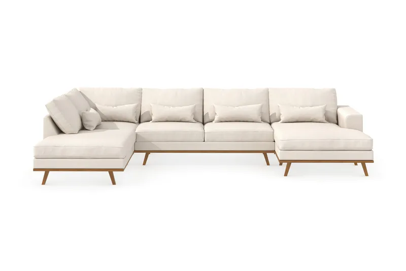 Copenhagen 5-seters Venstrevendt U-formet Sofa med Divan og Sjeselong i Stoff, Beige