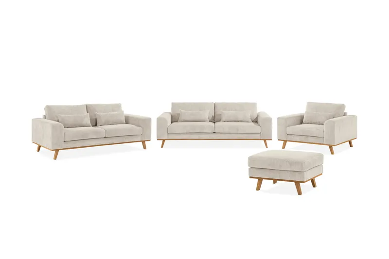 Copenhagen Sofagruppe 3-seter + 2-seter Sofa + Lenestol + Fotskammel i Manchester, Beige
