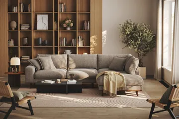 Copenhagen Premium 4-personers Højrevendt L-formet Dyb Chaiselongsofa i Chenille - Brun - Møbler - Sofaer - Sofaer med sjeselong - 4 seters sofa med divan