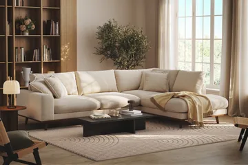 Copenhagen Premium 4-personers Højrevendt L-formet Dyb Chaiselongsofa i Chenille - Lys beige - Møbler - Sofaer - Sofaer med sjeselong - 4 seters sofa med divan
