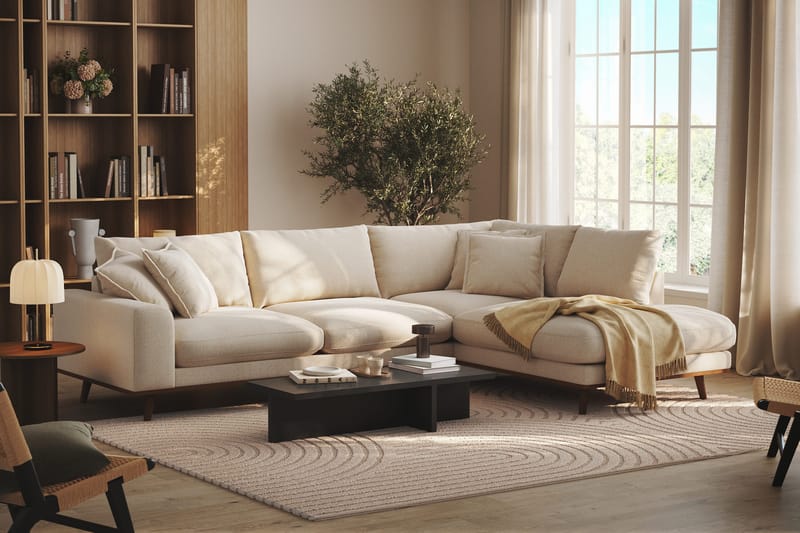 Copenhagen Premium 4-personers Højrevendt L-formet Dyb Chaiselongsofa i Chenille - Lys beige - Møbler - Sofaer - Sofaer med sjeselong - 4 seters sofa med divan