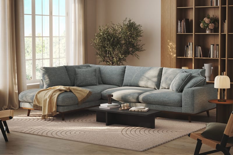 Copenhagen Premium 4-personers Venstrevendt L-formet Dyb Chaiselongsofa i Chenille - Grå/blå - Møbler - Sofaer - Sofaer med sjeselong - 4 seters sofa med divan