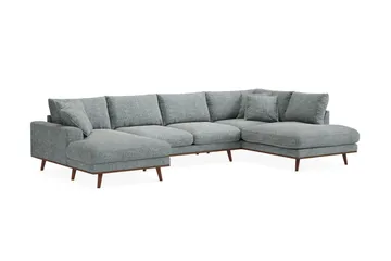 Copenhagen Premium 5-personers Højrevendt U-formet Dyb Sofa med Divan og Chaiselong i Chenille - Grå/blå - Møbler - Sofaer - U-sofa