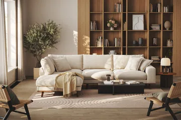 Copenhagen Premium 4-personers Venstrevendt L-formet Dyb Chaiselongsofa i Chenille - Lys beige - Møbler - Sofaer - Sofaer med sjeselong - 4 seters sofa med divan
