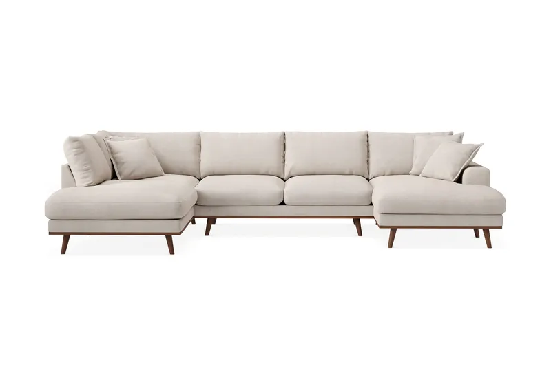Copenhagen Premium 5-personers Venstrevendt U-formet Dyb Sofa med Divan og Chaiselong i Stoff, Beige