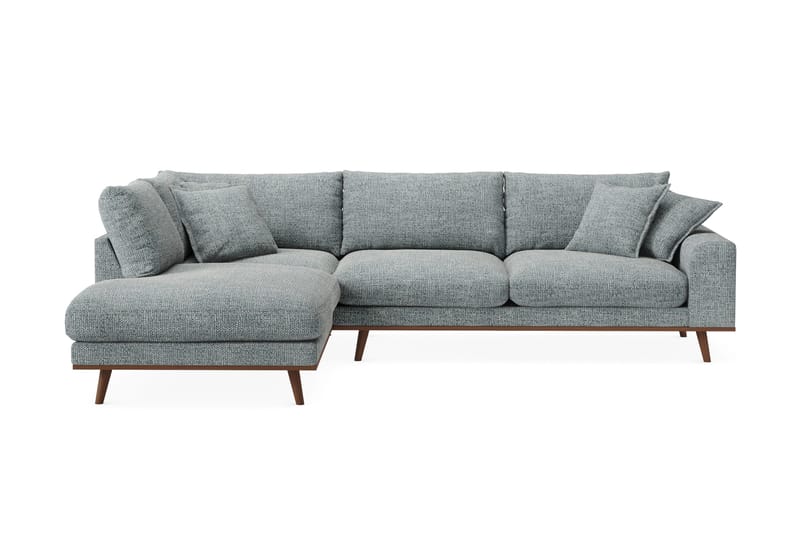 Copenhagen Premium 4-personers Venstrevendt L-formet Dyb Chaiselongsofa i Chenille, Grå/blå