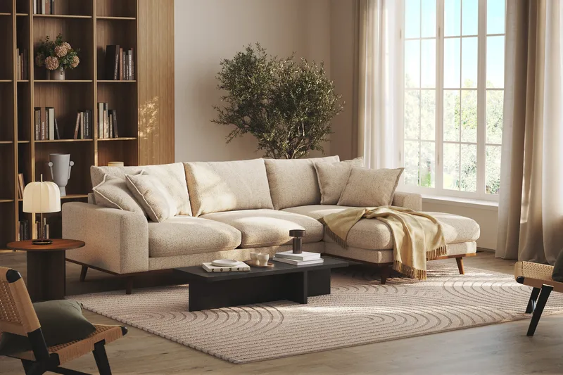 Copenhagen Premium 4-personers Højrevendt L-formet Dyb Divansofa i Chenille - Beige - Møbler - Sofaer - Sofaer med sjeselong - 4 seters sofa med divan