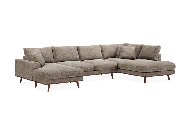 Copenhagen Premium 5-personers Højrevendt U-formet Dyb Sofa med Divan og Chaiselong i Chenille - Brun - Møbler - Sofaer - U-sofa