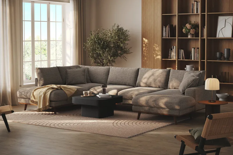 Copenhagen Premium 5-personers Venstrevendt U-formet Dyb Sofa med Divan og Chaiselong i Chenille - Brun - Møbler - Sofaer - U-sofa