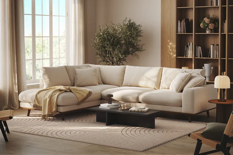 Copenhagen Premium 4-personers Venstrevendt L-formet Dyb Chaiselongsofa i Chenille - Lys beige - Møbler - Sofaer - Sofaer med sjeselong - 4 seters sofa med divan