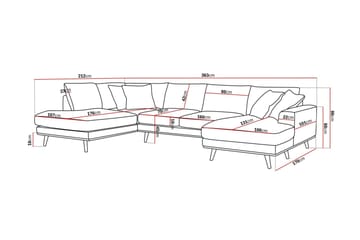 Copenhagen Premium 5-personers Venstrevendt U-formet Dyb Sofa med Divan og Chaiselong i Chenille - Grå/blå - Møbler - Sofaer - U-sofa