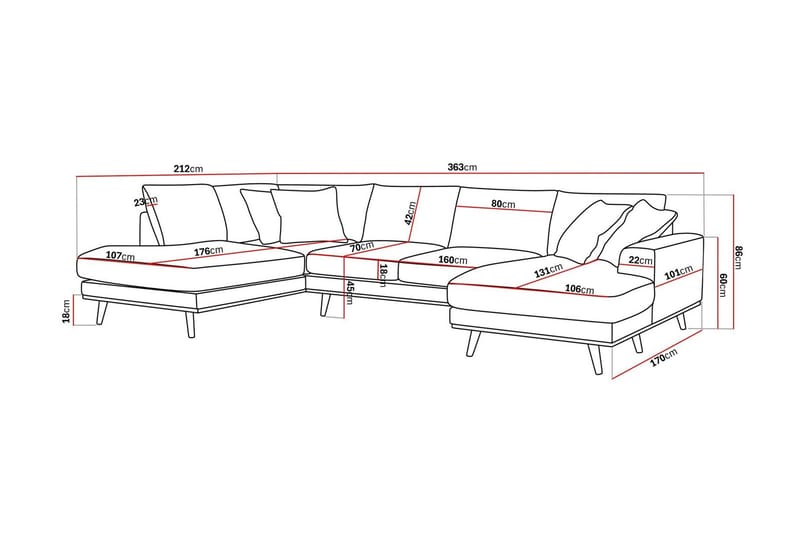 Copenhagen Premium 5-personers Venstrevendt U-formet Dyb Sofa med Divan og Chaiselong i Chenille - Grå/blå - Møbler - Sofaer - U-sofa