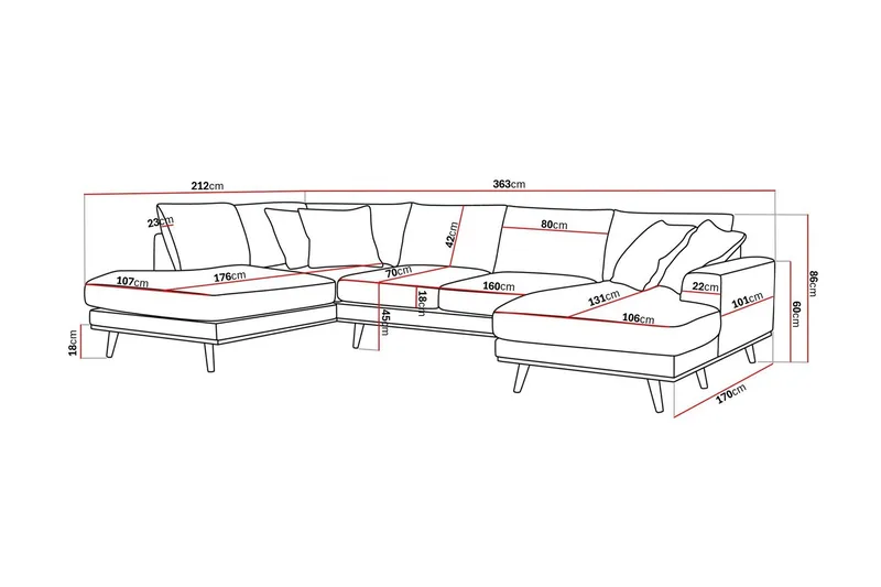 Copenhagen Premium 5-personers Venstrevendt U-formet Dyb Sofa med Divan og Chaiselong i Chenille - Grå/blå - Møbler - Sofaer - U-sofa